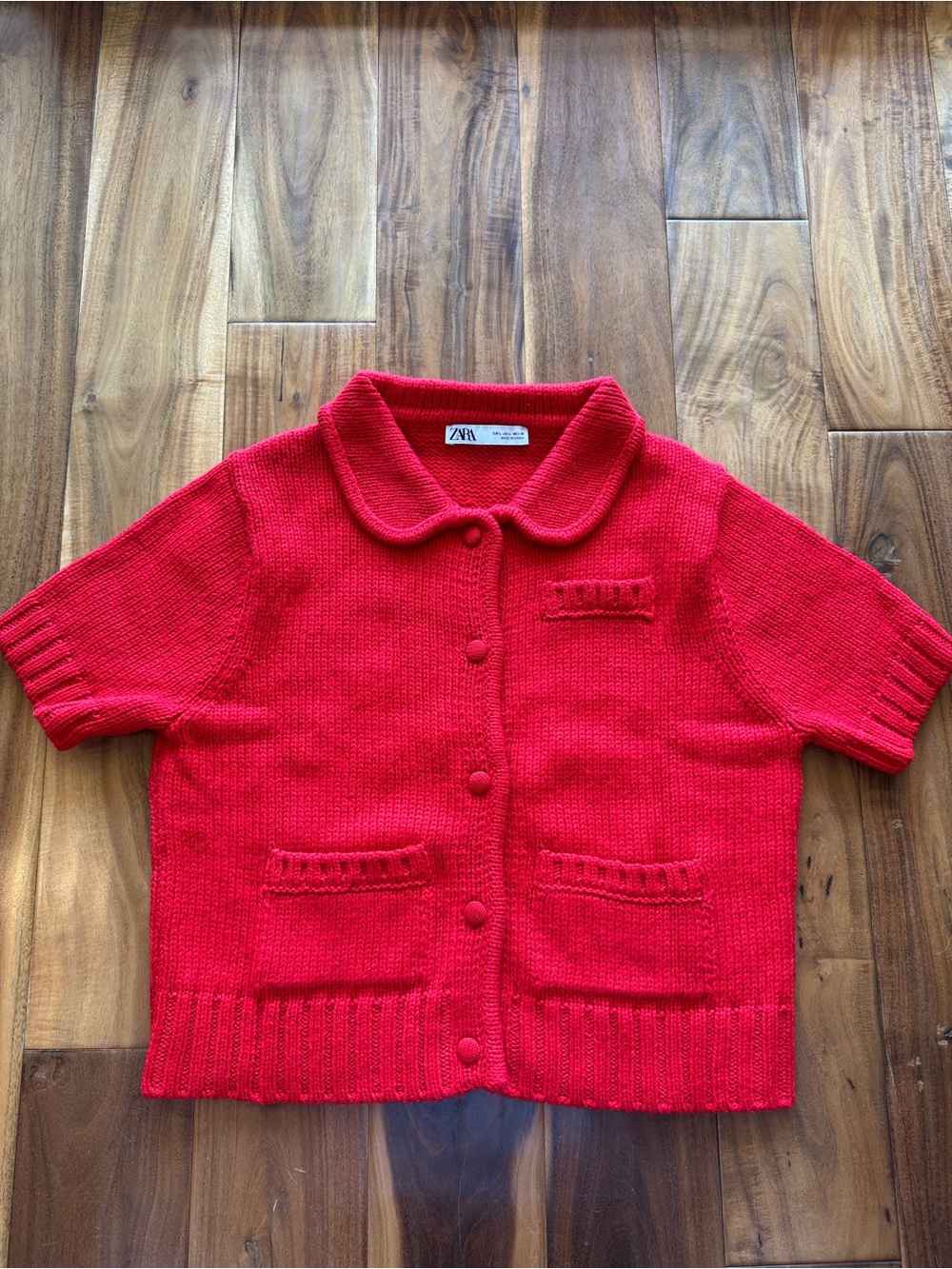 Zara women’s large Red Knit Short-Sleeve Cardigan - Picture 2 of 8